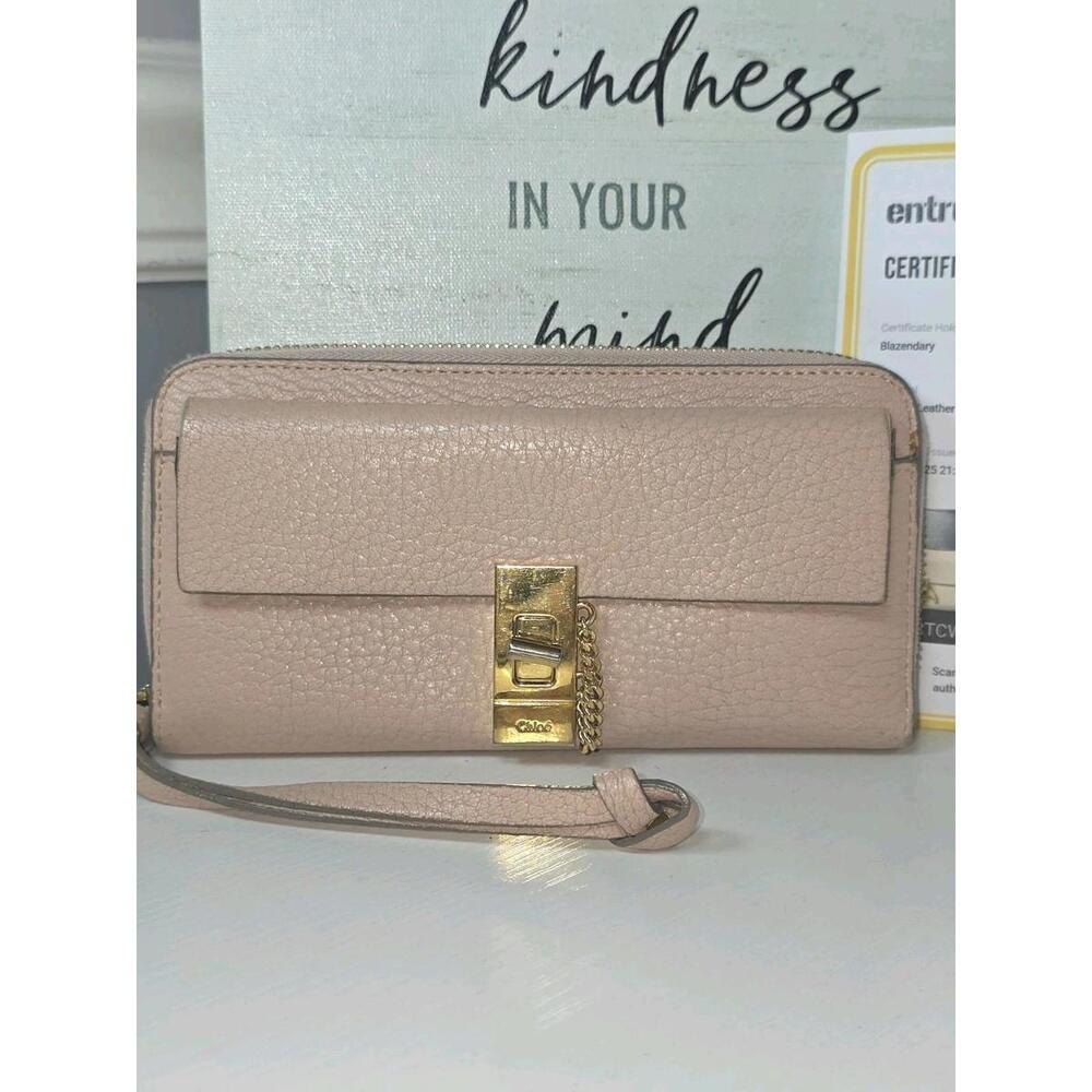 Chloe DREW Jewelry Lock Leather Long Wallet Pink Beige limited  Entropy AUTHENT